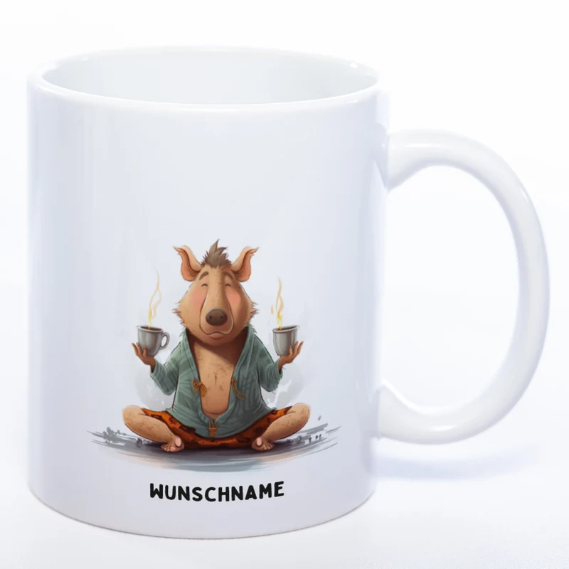 Motiv-Tasse Yogaschwein 3 mit Wunschnamen - Teetasse StickyWorld Exclusive spülmaschinenfest