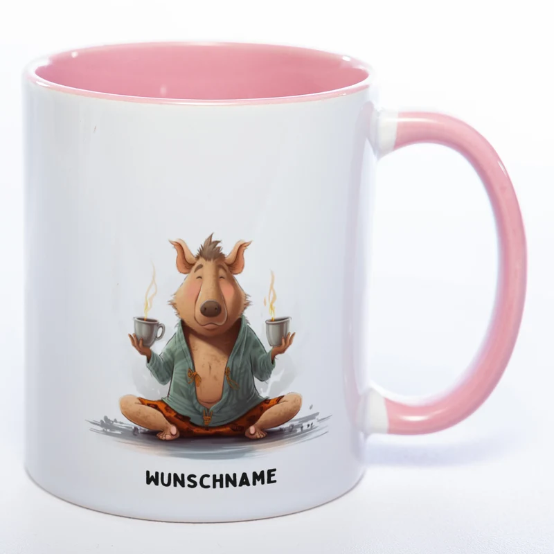 Motiv-Tasse Yogaschwein 3 mit Wunschnamen - Teetasse StickyWorld Exclusive spülmaschinenfest