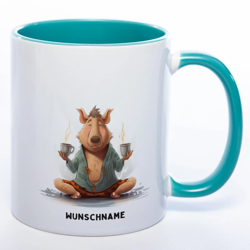 Motiv-Tasse Yogaschwein 3 mit Wunschnamen - Teetasse StickyWorld Exclusive spülmaschinenfest