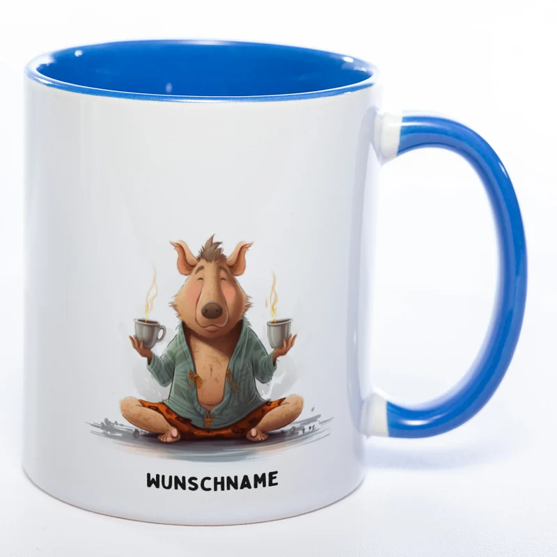 Motiv-Tasse Yogaschwein 3 mit Wunschnamen - Teetasse StickyWorld Exclusive spülmaschinenfest