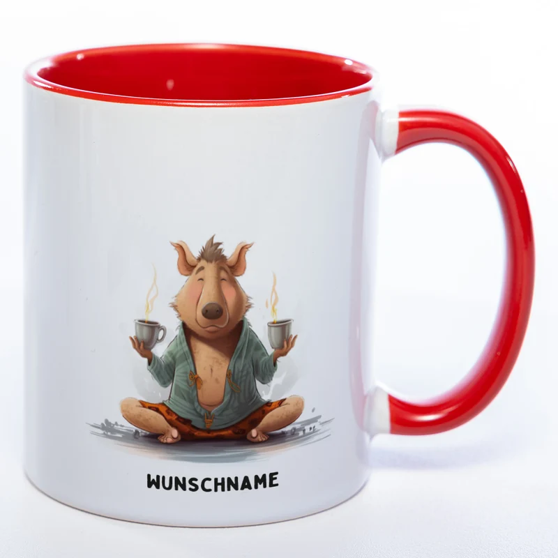 Motiv-Tasse Yogaschwein 3 mit Wunschnamen - Teetasse StickyWorld Exclusive spülmaschinenfest
