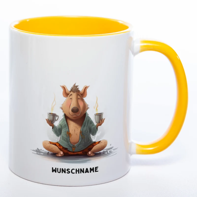 Motiv-Tasse Yogaschwein 3 mit Wunschnamen - Teetasse StickyWorld Exclusive spülmaschinenfest