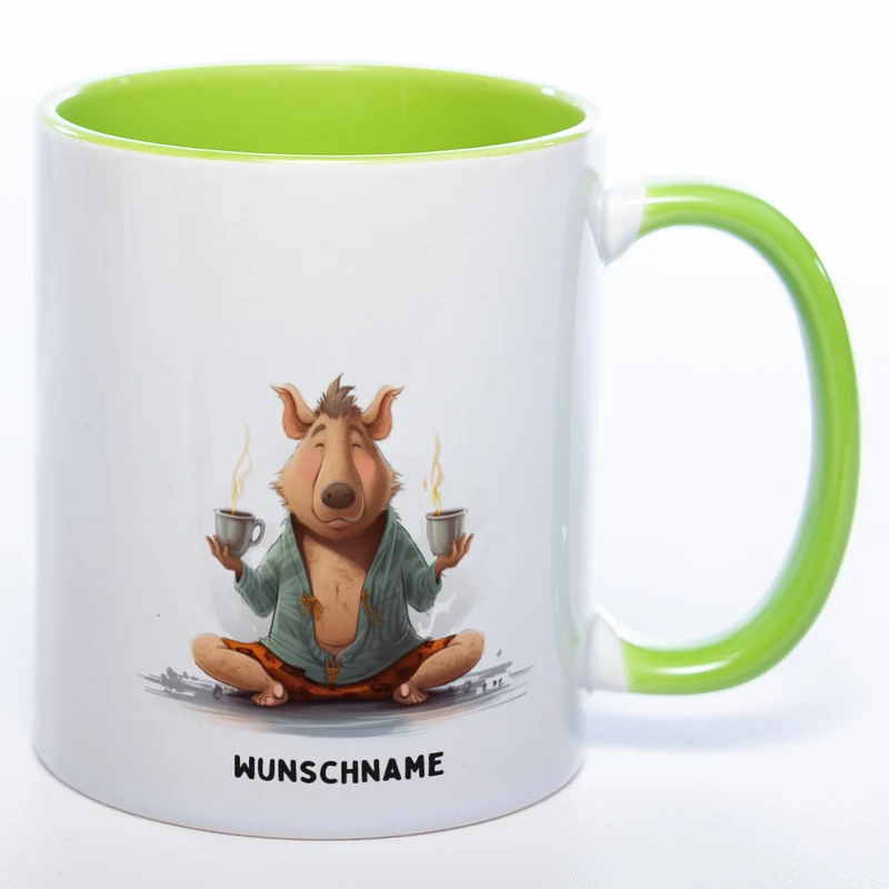 Motiv-Tasse Yogaschwein 3 mit Wunschnamen - Teetasse StickyWorld Exclusive spülmaschinenfest