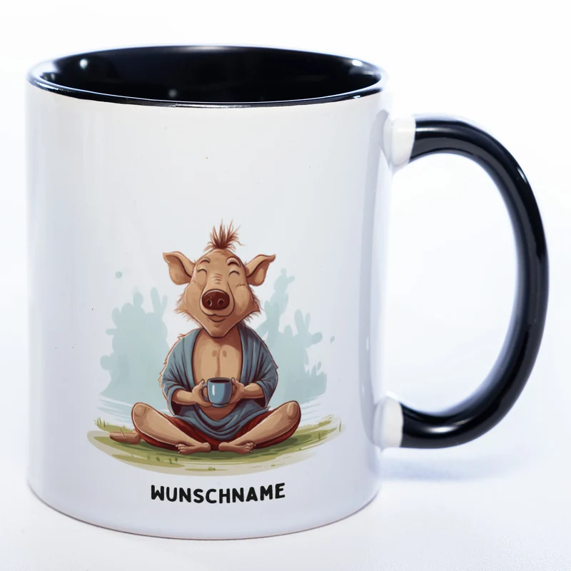 Motiv-Tasse Yogaschwein 2 mit Wunschnamen - Teetasse StickyWorld Exclusive spülmaschinenfest