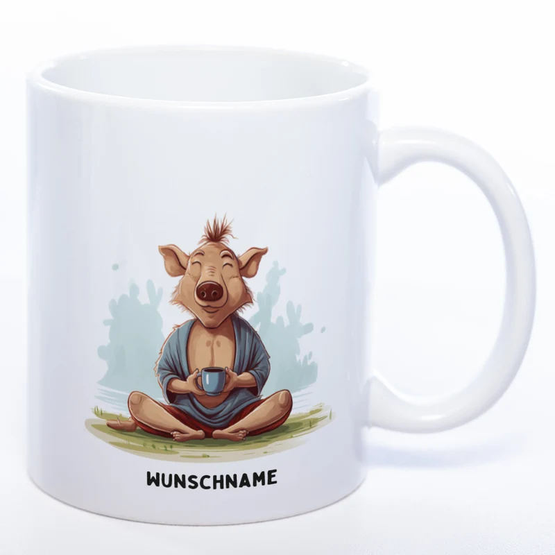 Motiv-Tasse Yogaschwein 2 mit Wunschnamen - Teetasse StickyWorld Exclusive spülmaschinenfest