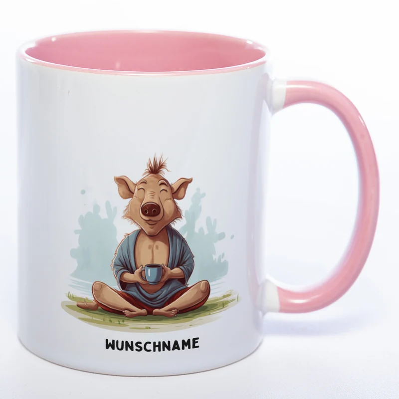 Motiv-Tasse Yogaschwein 2 mit Wunschnamen - Teetasse StickyWorld Exclusive spülmaschinenfest