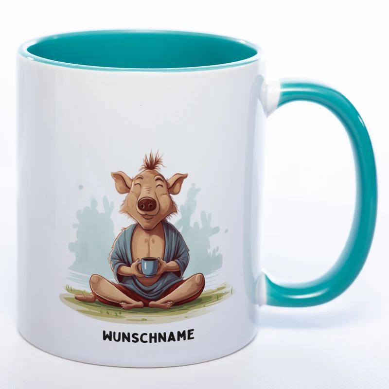 Motiv-Tasse Yogaschwein 2 mit Wunschnamen - Teetasse StickyWorld Exclusive spülmaschinenfest