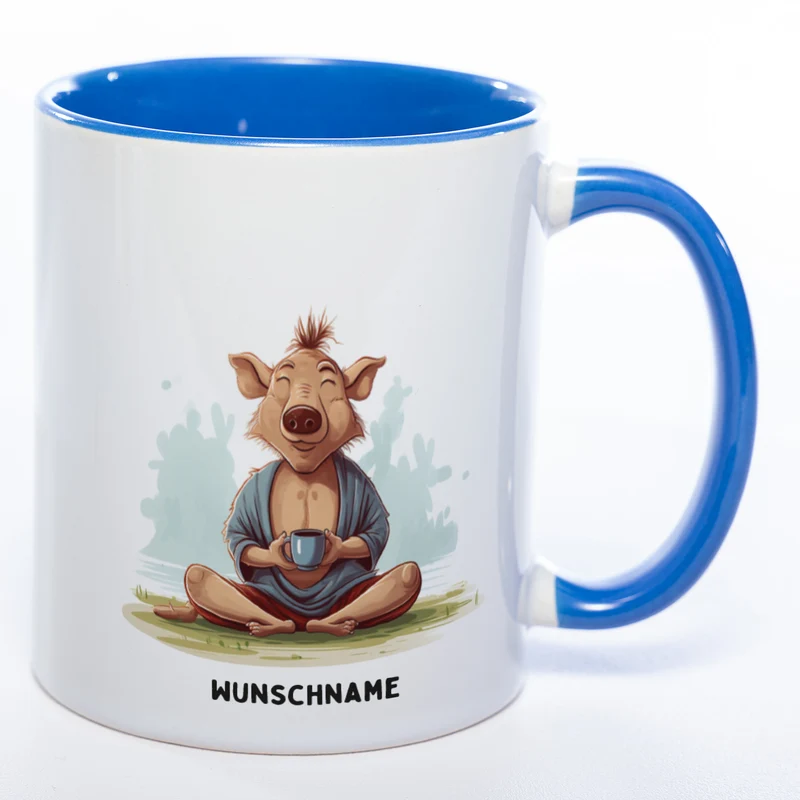 Motiv-Tasse Yogaschwein 2 mit Wunschnamen - Teetasse StickyWorld Exclusive spülmaschinenfest