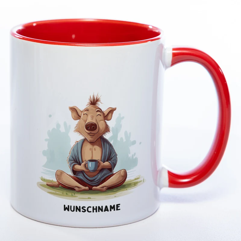 Motiv-Tasse Yogaschwein 2 mit Wunschnamen - Teetasse StickyWorld Exclusive spülmaschinenfest