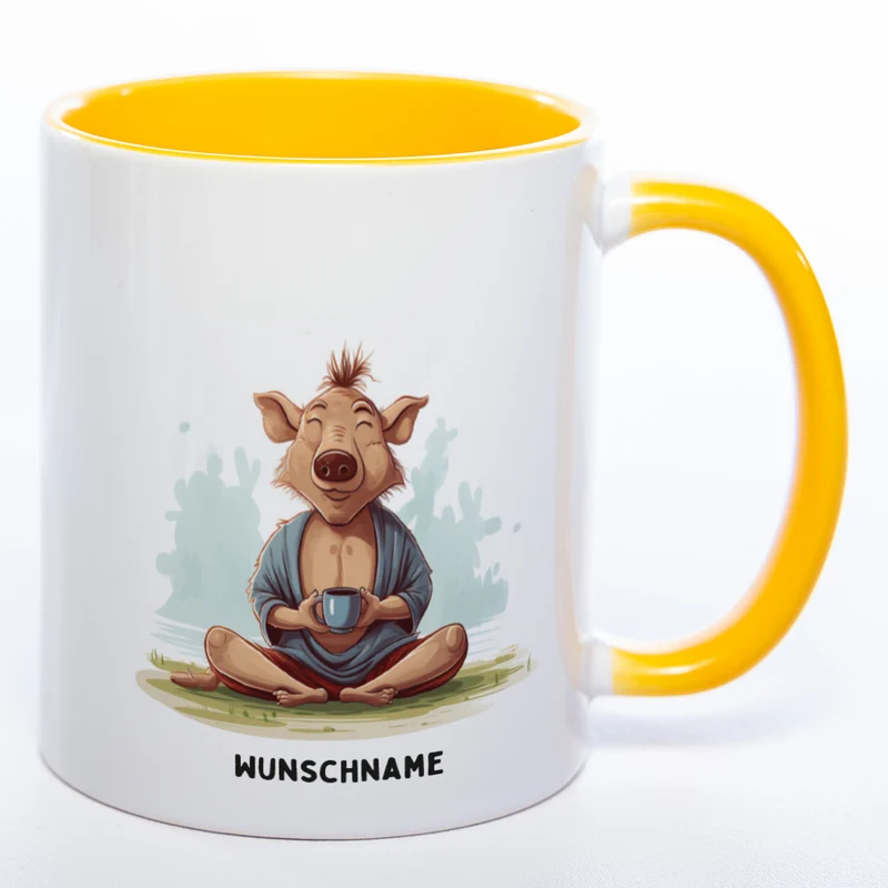 Motiv-Tasse Yogaschwein 2 mit Wunschnamen - Teetasse StickyWorld Exclusive spülmaschinenfest