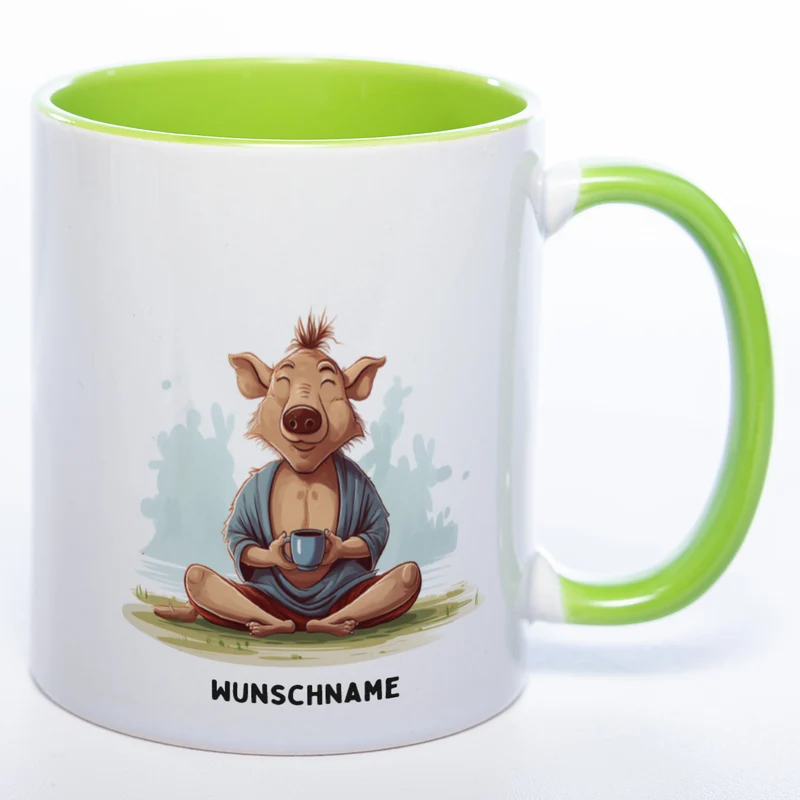 Motiv-Tasse Yogaschwein 2 mit Wunschnamen - Teetasse StickyWorld Exclusive spülmaschinenfest