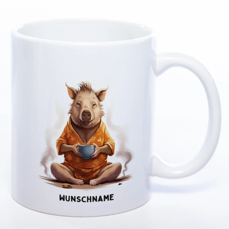 Motiv-Tasse Yogaschwein mit Wunschnamen - Teetasse StickyWorld Exclusive spülmaschinenfest