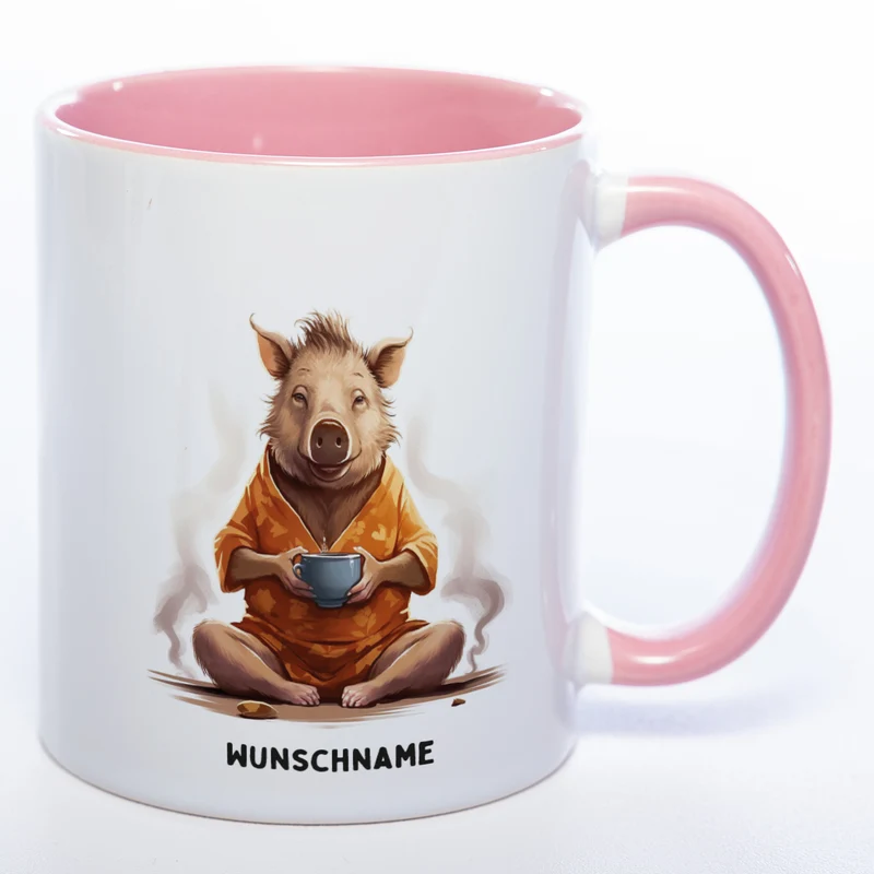 Motiv-Tasse Yogaschwein mit Wunschnamen - Teetasse StickyWorld Exclusive spülmaschinenfest