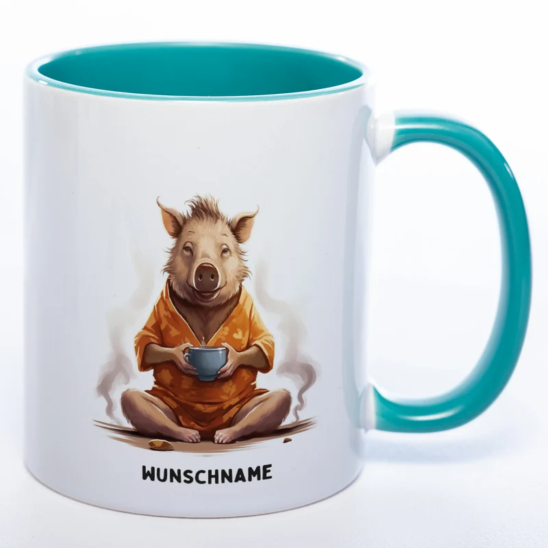 Motiv-Tasse Yogaschwein mit Wunschnamen - Teetasse StickyWorld Exclusive spülmaschinenfest