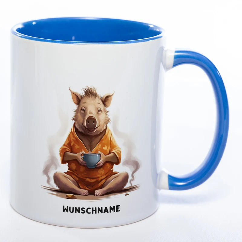 Motiv-Tasse Yogaschwein mit Wunschnamen - Teetasse StickyWorld Exclusive spülmaschinenfest