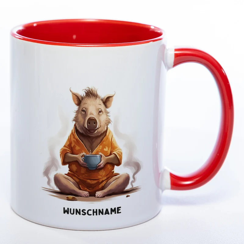 Motiv-Tasse Yogaschwein mit Wunschnamen - Teetasse StickyWorld Exclusive spülmaschinenfest