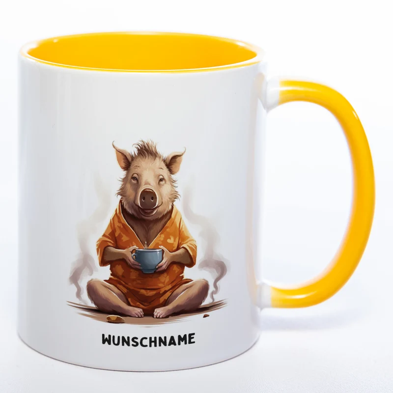Motiv-Tasse Yogaschwein mit Wunschnamen - Teetasse StickyWorld Exclusive spülmaschinenfest
