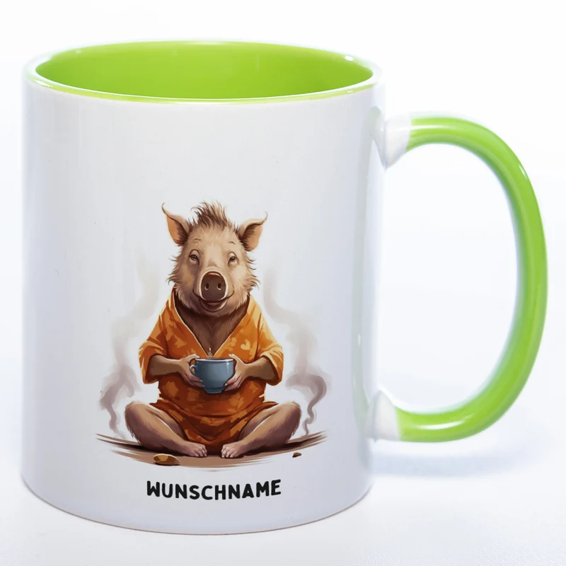 Motiv-Tasse Yogaschwein mit Wunschnamen - Teetasse StickyWorld Exclusive spülmaschinenfest