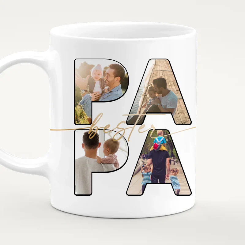 Personalisierte Tasse mit Papa Schriftzug und deinen Bildern
