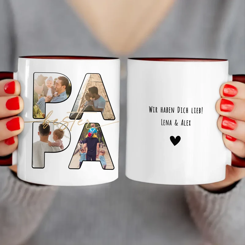 Personalisierte Tasse mit Papa Schriftzug und deinen Bildern