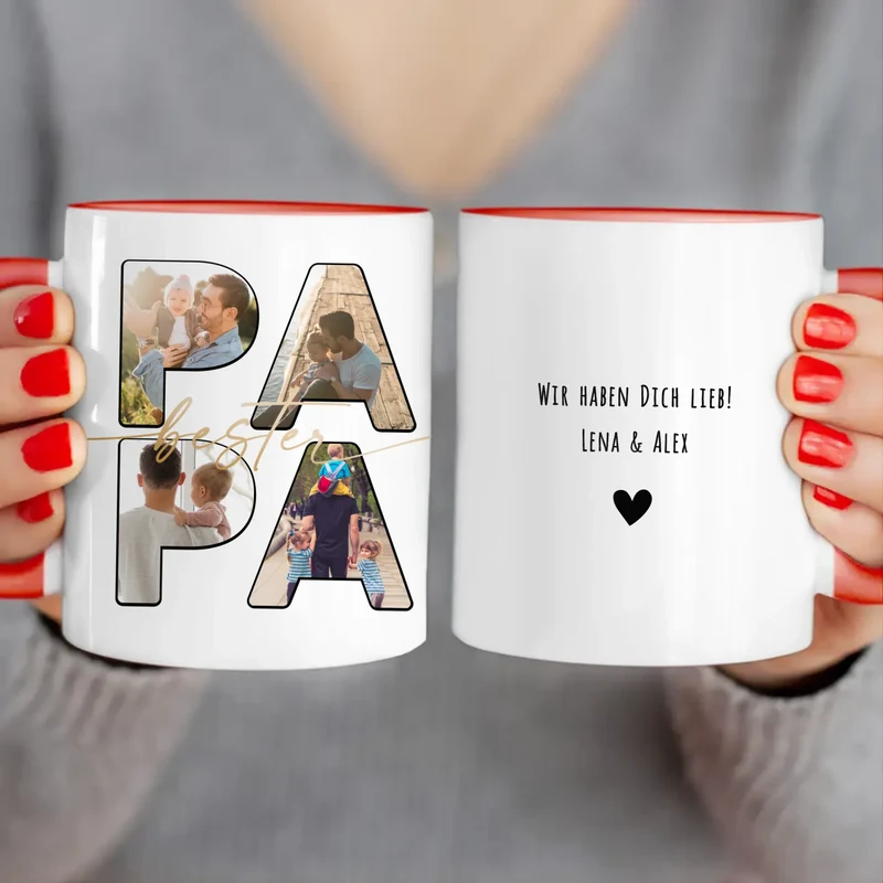 Personalisierte Tasse mit Papa Schriftzug und deinen Bildern