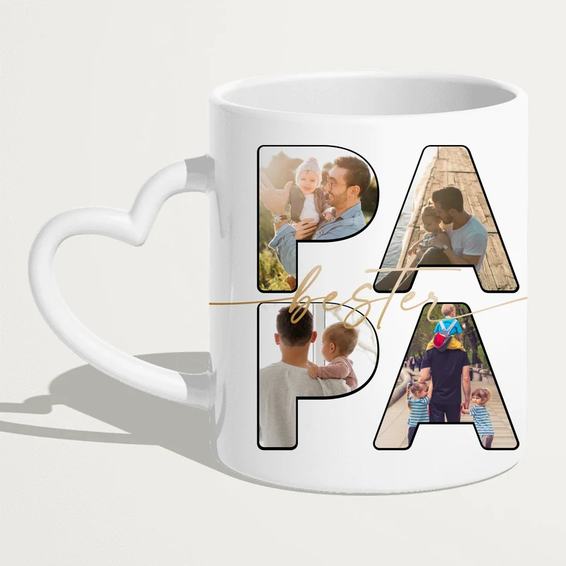 Personalisierte Tasse mit Papa Schriftzug und deinen Bildern