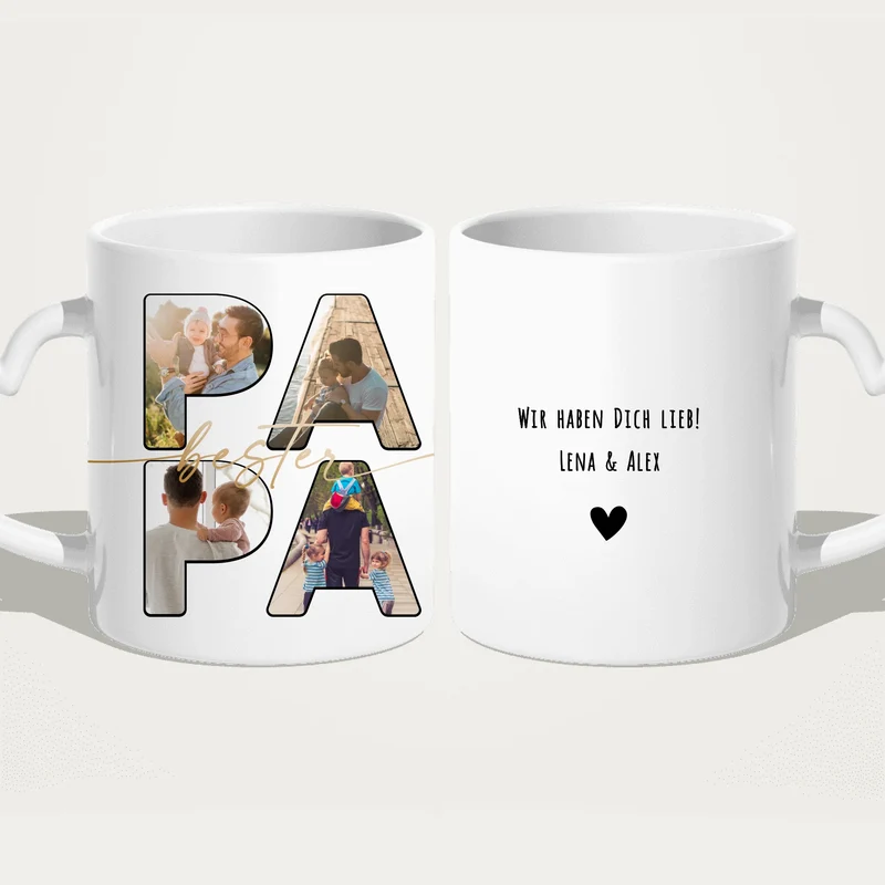 Personalisierte Tasse mit Papa Schriftzug und deinen Bildern