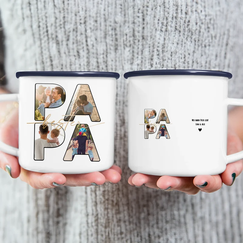Personalisierte Tasse mit Papa Schriftzug und deinen Bildern
