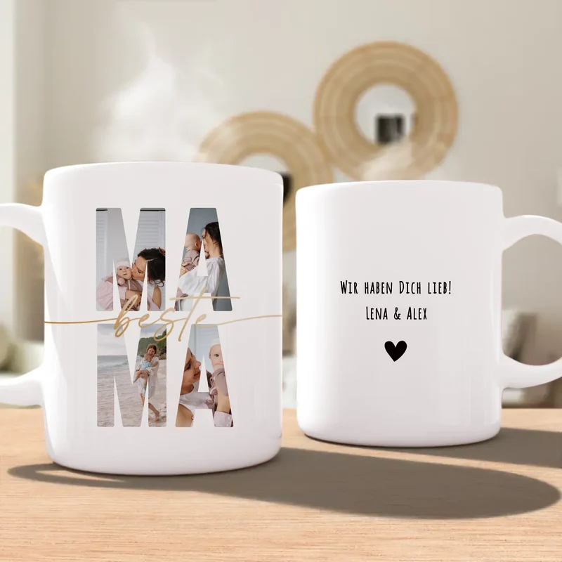 Personalisierte Tasse mit Mama Schriftzug und deinen Bildern