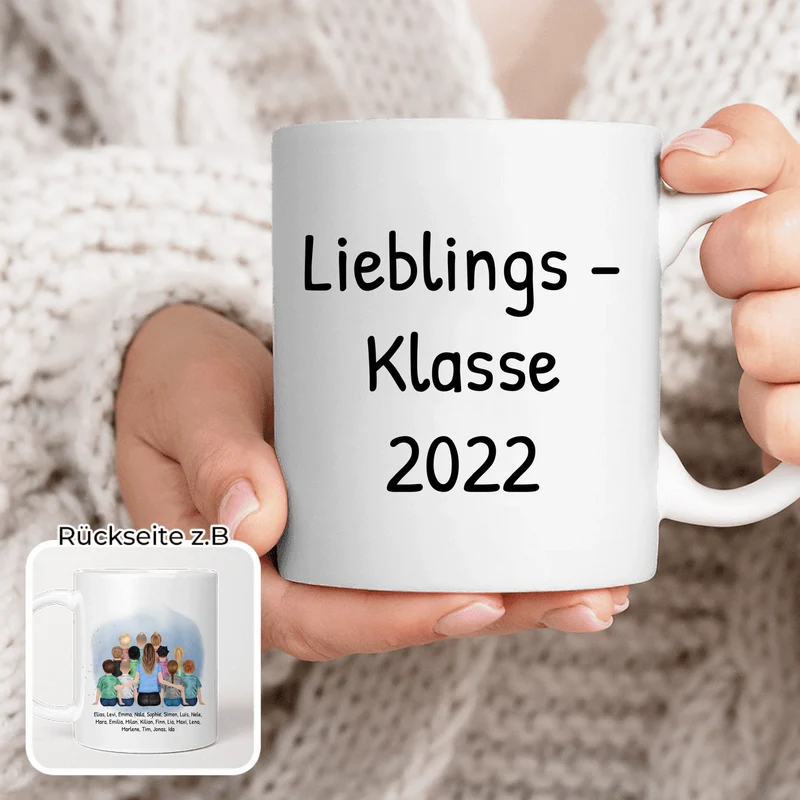 Personalisierte Tasse mit Lehrer/Lehrerin und Schulklasse (11-26 Schüler/Kinder)