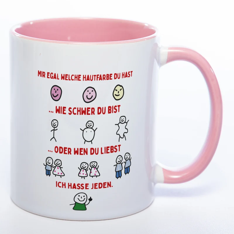Spülmaschinenfeste Tasse mit Motiven und frechem Spruch "Ich hasse jeden" - Lustige Kaffeetasse