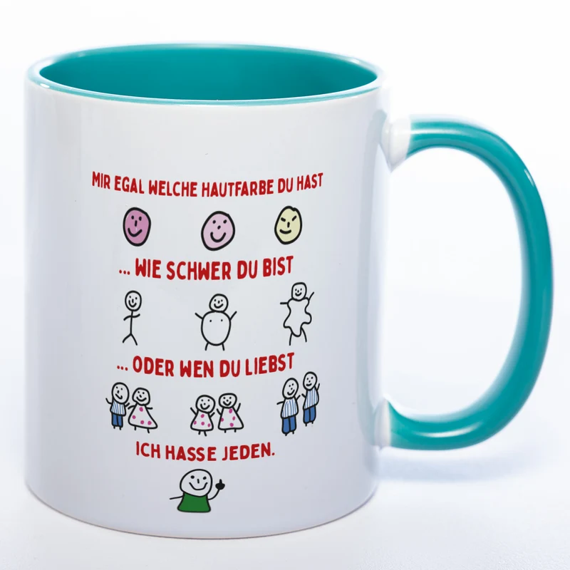 Spülmaschinenfeste Tasse mit Motiven und frechem Spruch "Ich hasse jeden" - Lustige Kaffeetasse