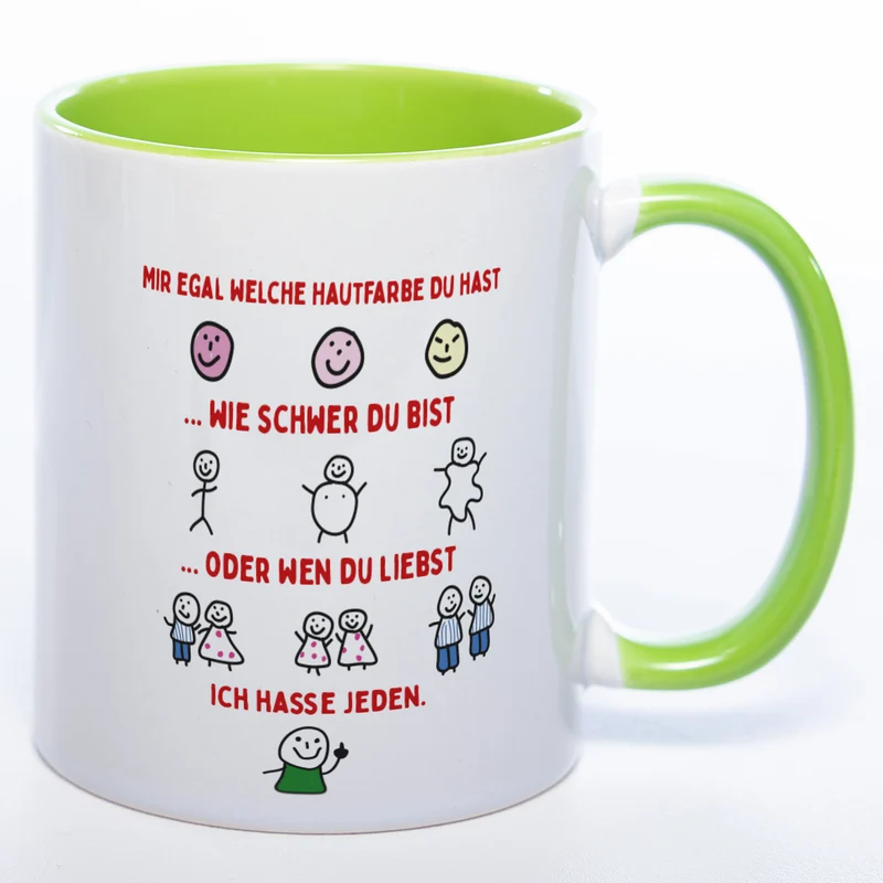 Spülmaschinenfeste Tasse mit Motiven und frechem Spruch "Ich hasse jeden" - Lustige Kaffeetasse