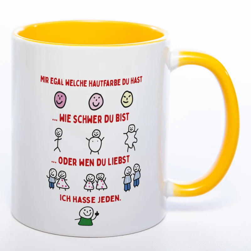 Spülmaschinenfeste Tasse mit Motiven und frechem Spruch "Ich hasse jeden" - Lustige Kaffeetasse