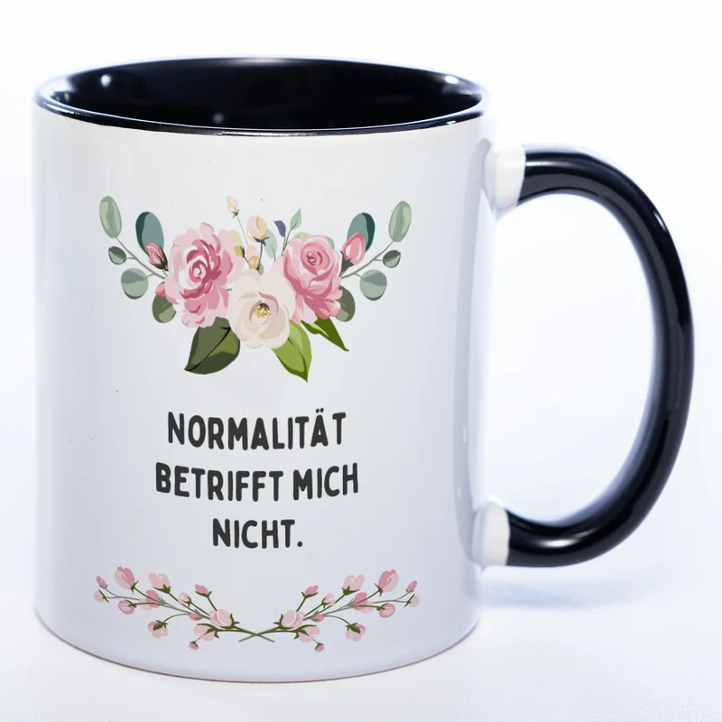 Blümchen-Tasse mit Spruch "Normalität betrifft mich nicht." - Lustige Kaffeetasse spülmaschinenfest