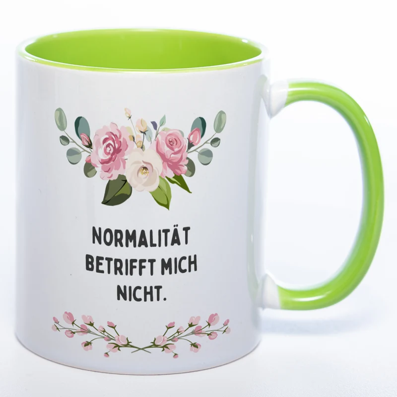 Blümchen-Tasse mit Spruch "Normalität betrifft mich nicht." - Lustige Kaffeetasse spülmaschinenfest