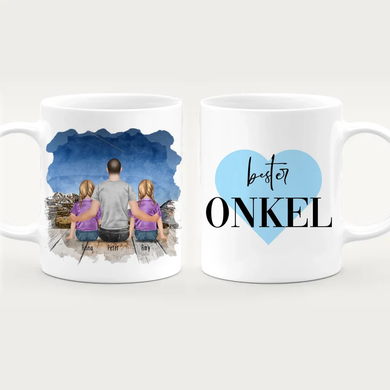 Personalisierte Tasse - 2 Kinder + 1 Mann - Bester Onkel