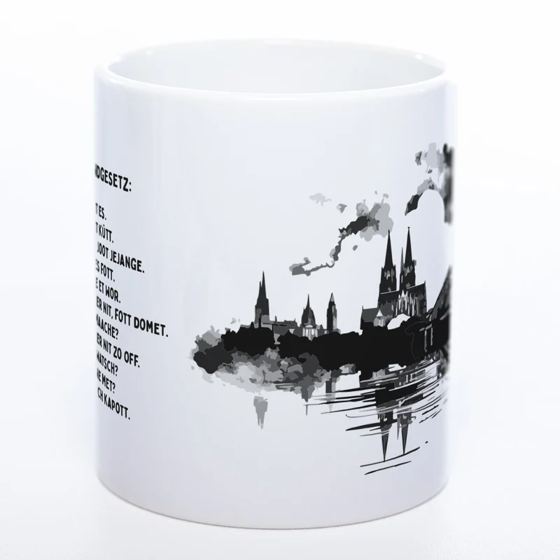 Motiv-Tasse Skyline KÖLN mit kölschem Grundgesetz spülmaschinenfest