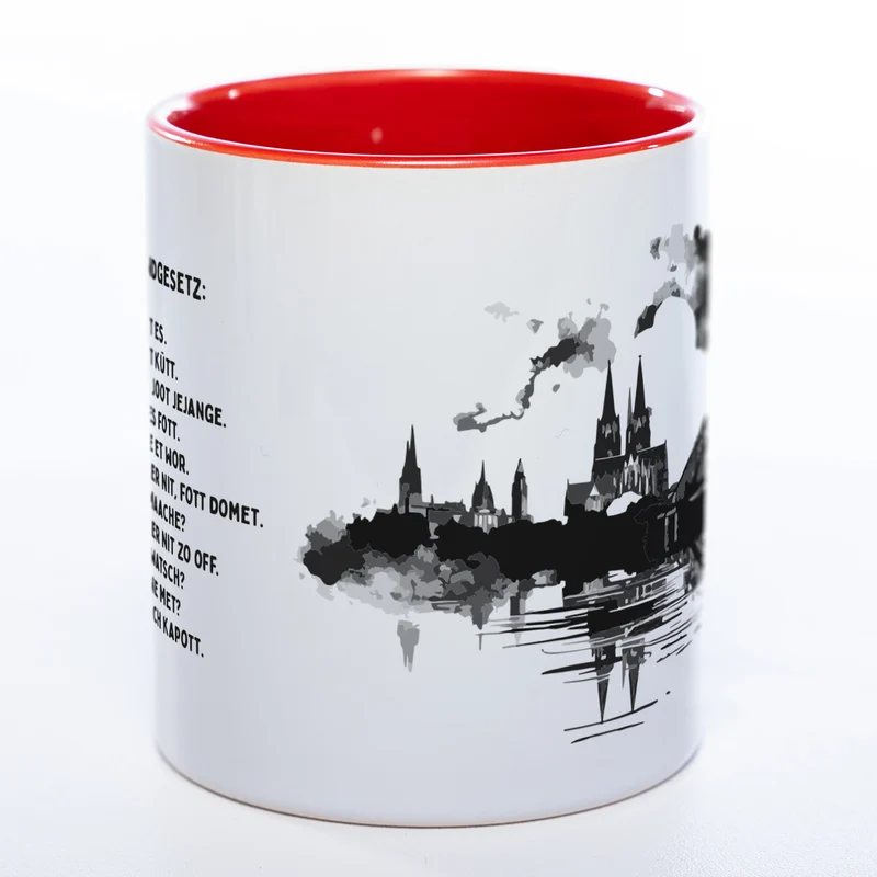 Motiv-Tasse Skyline KÖLN mit kölschem Grundgesetz spülmaschinenfest