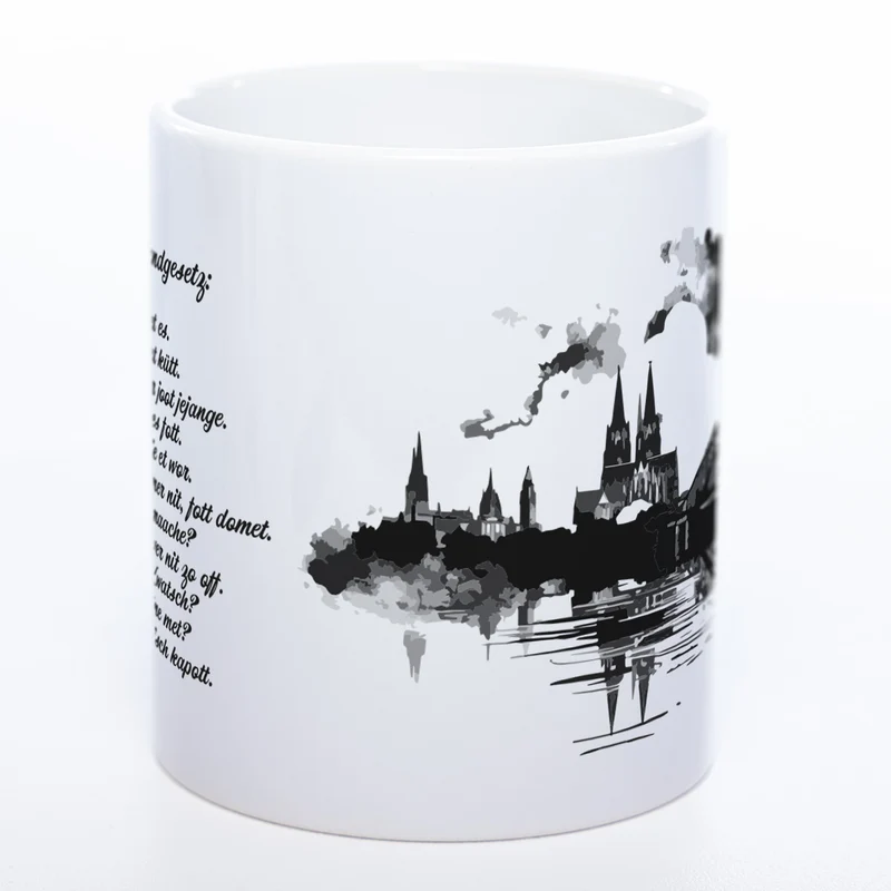 Motiv-Tasse Skyline KÖLN mit kölschem Grundgesetz spülmaschinenfest