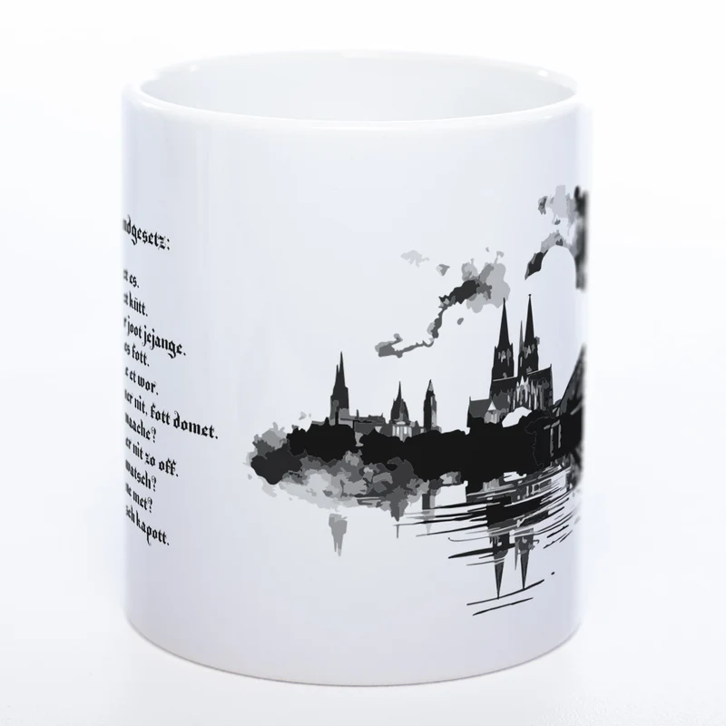 Motiv-Tasse Skyline KÖLN mit kölschem Grundgesetz spülmaschinenfest