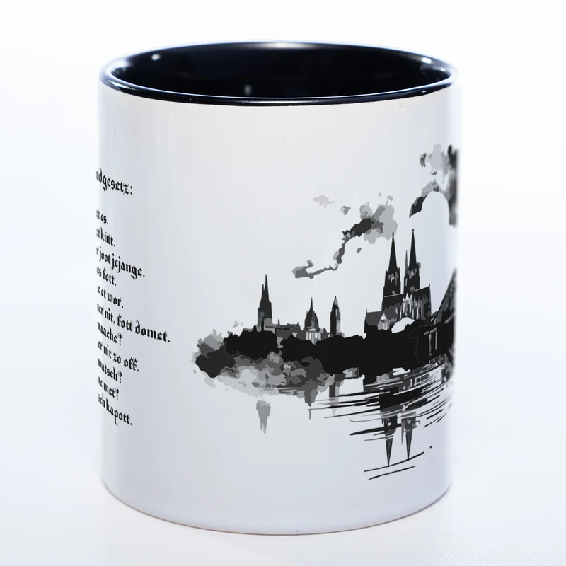 Motiv-Tasse Skyline KÖLN mit kölschem Grundgesetz spülmaschinenfest