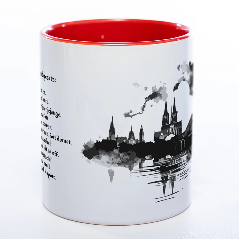 Motiv-Tasse Skyline KÖLN mit kölschem Grundgesetz spülmaschinenfest