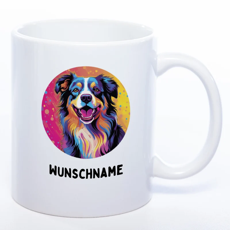 Mug Art Tasse mit Australian Shepherd & wahlweise mit NAMEN - Kaffeetasse StickyWorld Exclusive