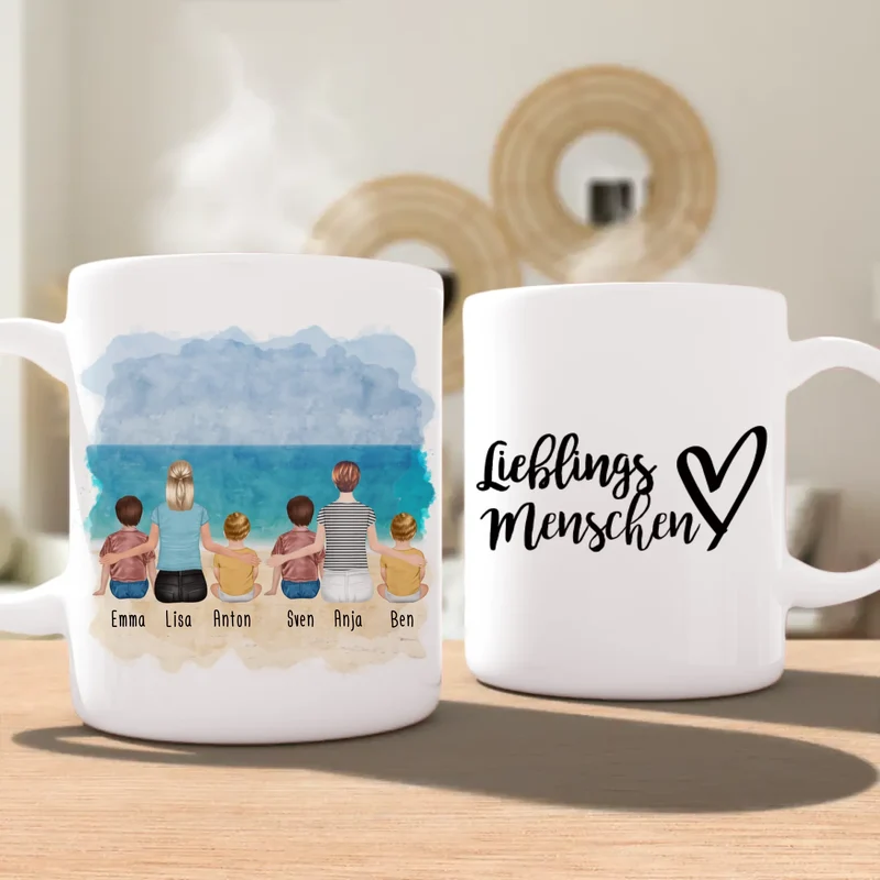 Personalisierte Tasse - 2 Frauen + 2 Kinder + 2 Babys