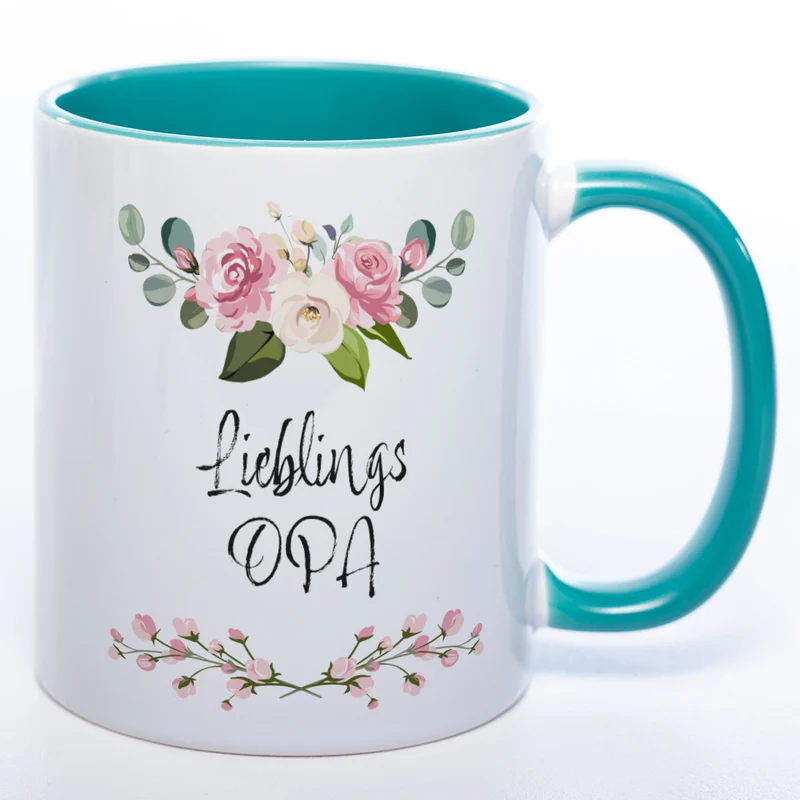 Blümchen-Tasse mit Spruch "Lieblings Opa." - Kaffeetasse für den allerliebsten Opa - spülmaschinenfest