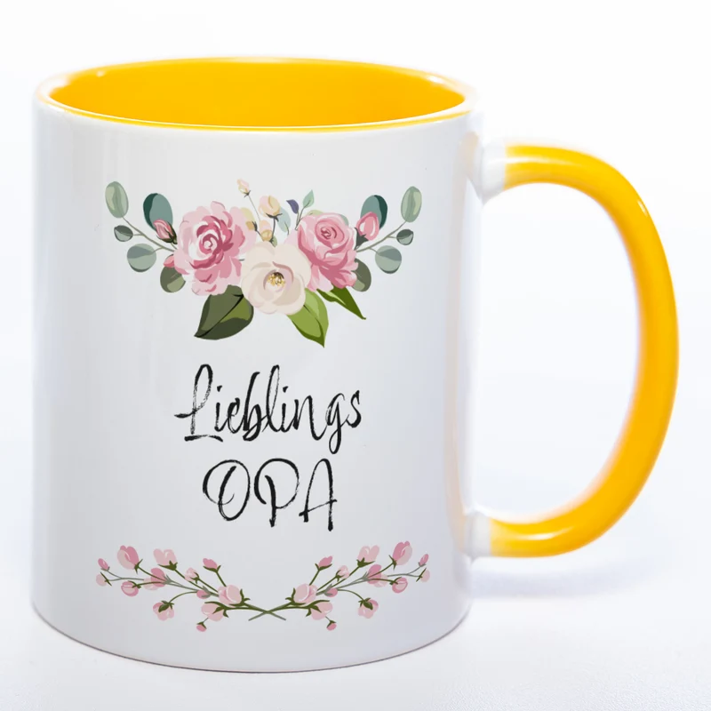 Blümchen-Tasse mit Spruch "Lieblings Opa." - Kaffeetasse für den allerliebsten Opa - spülmaschinenfest