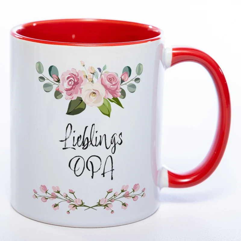 Blümchen-Tasse mit Spruch "Lieblings Opa." - Kaffeetasse für den allerliebsten Opa - spülmaschinenfest