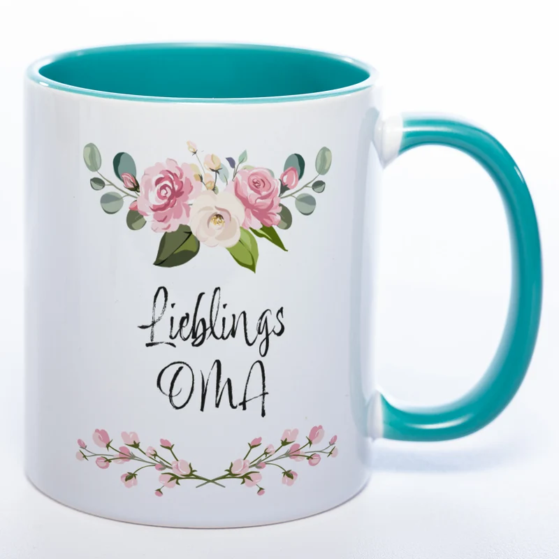 Blümchen-Tasse mit Spruch "Lieblings Oma." - Kaffeetasse für die allerliebste Oma - spülmaschinenfest
