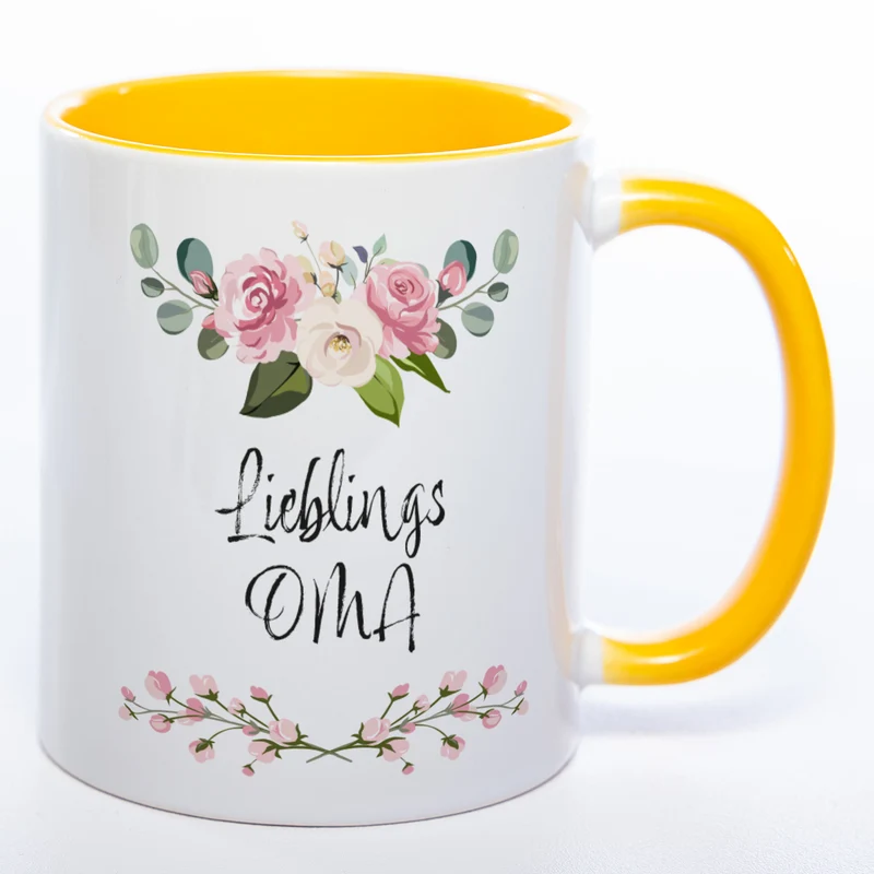 Blümchen-Tasse mit Spruch "Lieblings Oma." - Kaffeetasse für die allerliebste Oma - spülmaschinenfest